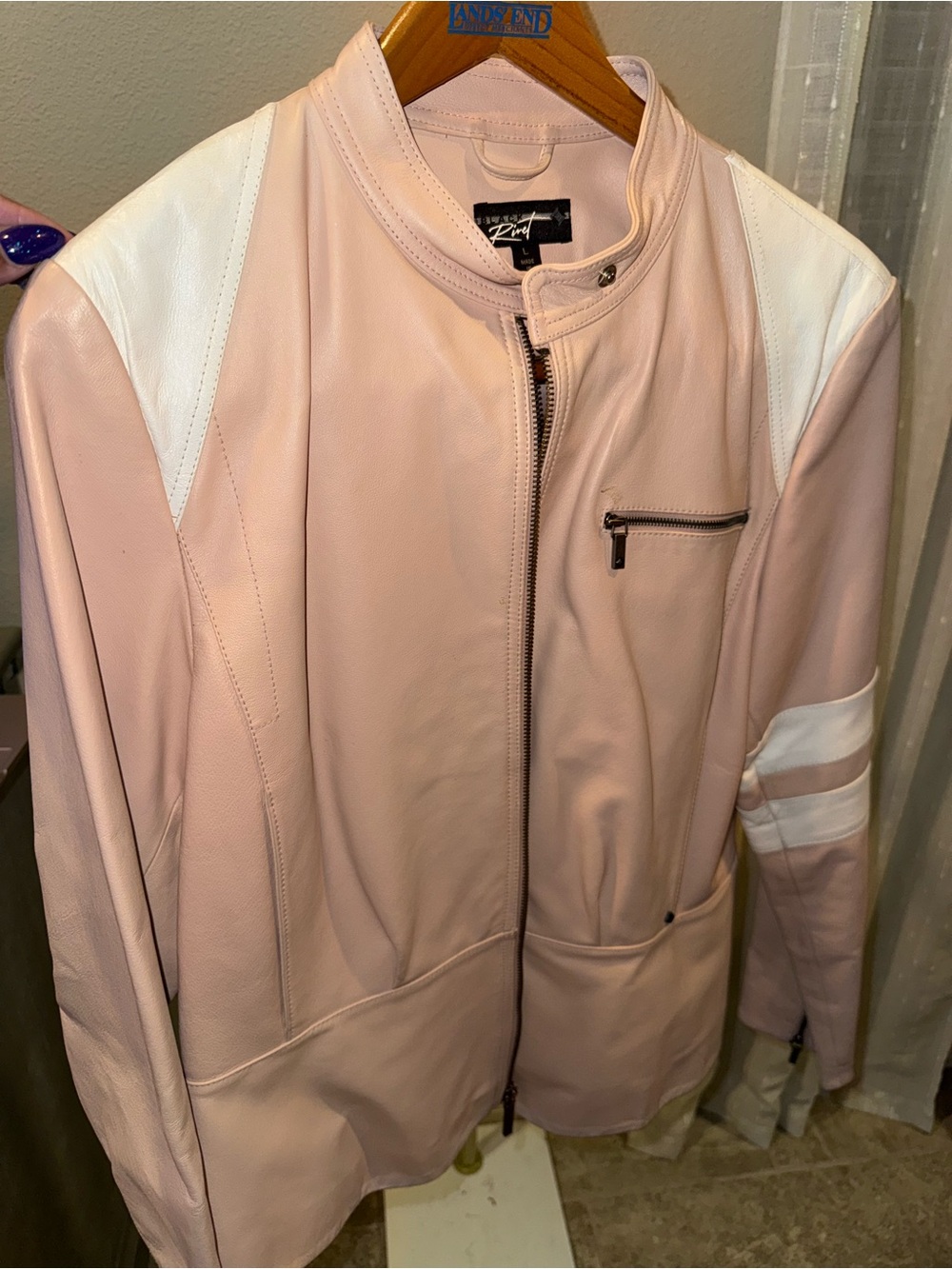 Black Rivet Pink and White Leather Bomber Jacket